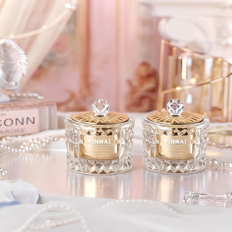 Luxurious crystal-textured glass face cream bottle packaging, 50-gram capacity, empty bottle