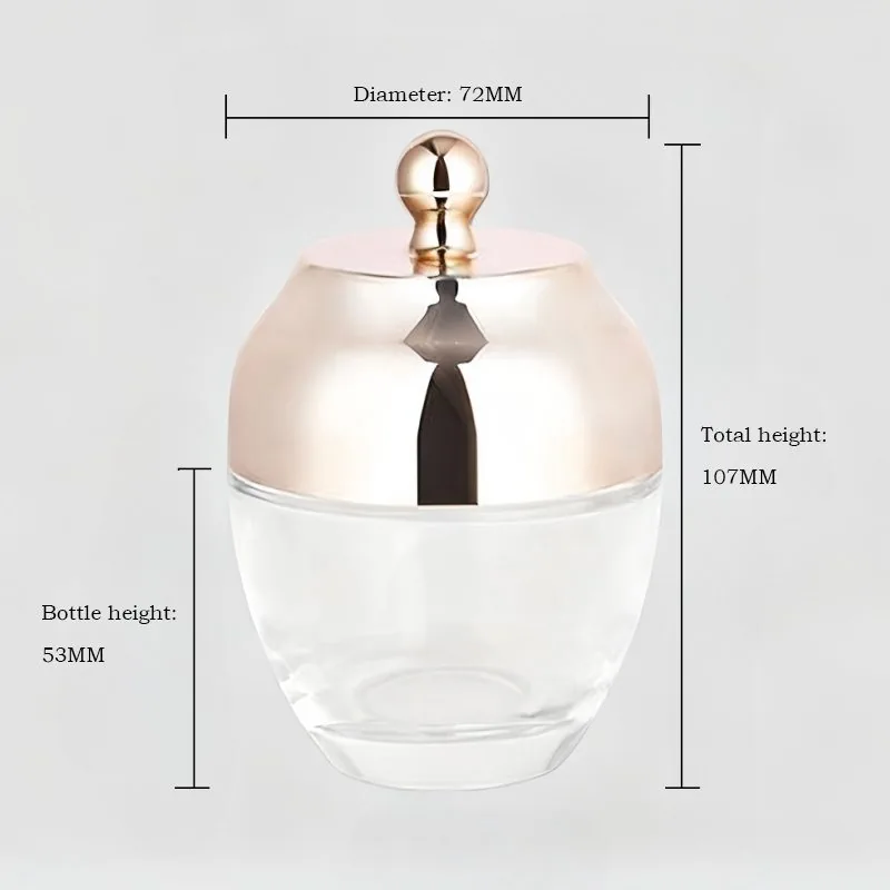 Luxurious 20g, 50g, 100g Facial Cream Jar for Eyes, Glass Jar with Gold Cap