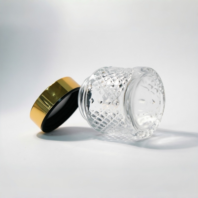 Luxury Frosted Glass Cream Jar with Gold Lid