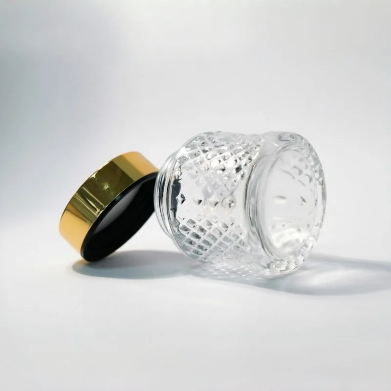 高級 フロスト Glass クリームジャー 付き Gold Lid