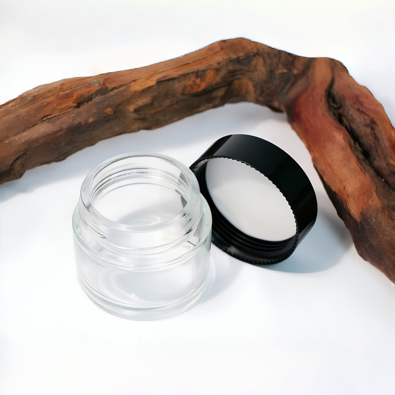 Wide Mouth Glass Cream Jar with Black Lid