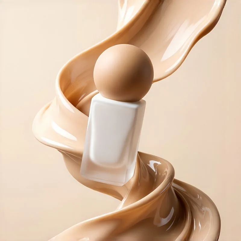 30ml Matte Milky White Square Glass Foundation Bottle with Brown Sphere Cap