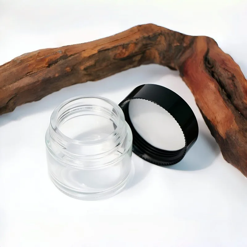 Wide Mouth Glass Cream Jar with Black Lid