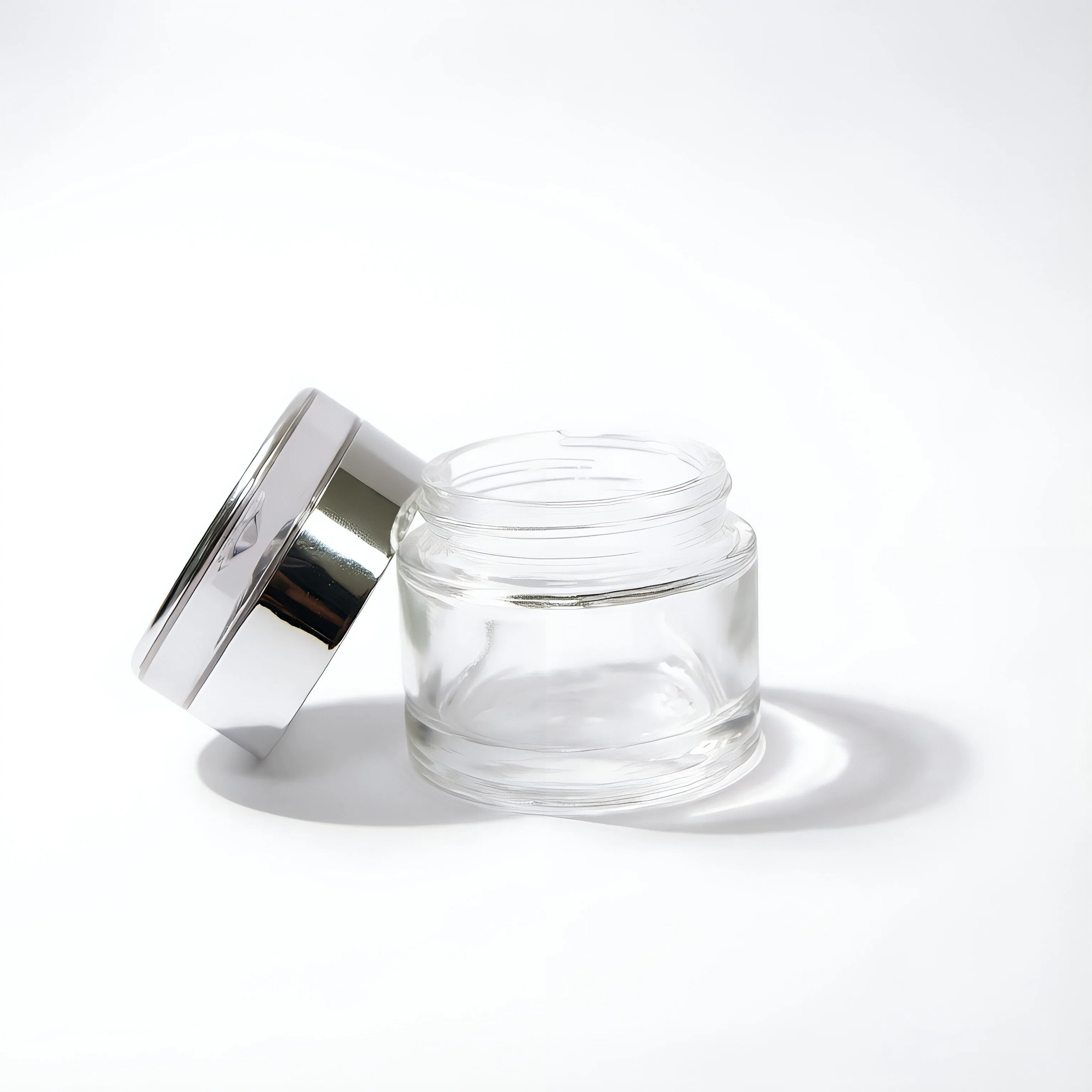 Clear Glass Cream Jar with silver Lid