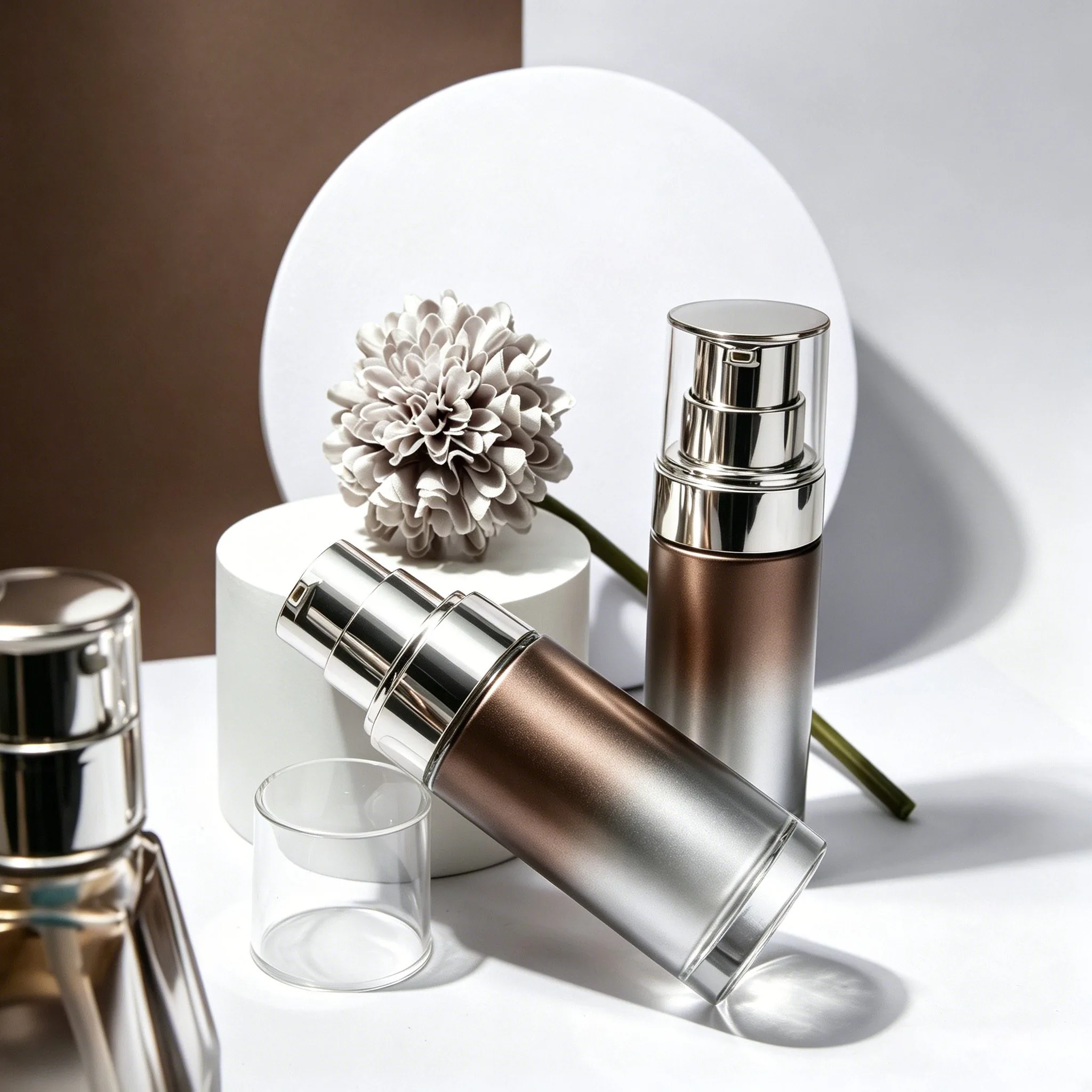 Brown Gradient Glass Serum Pump Bottle 30ml