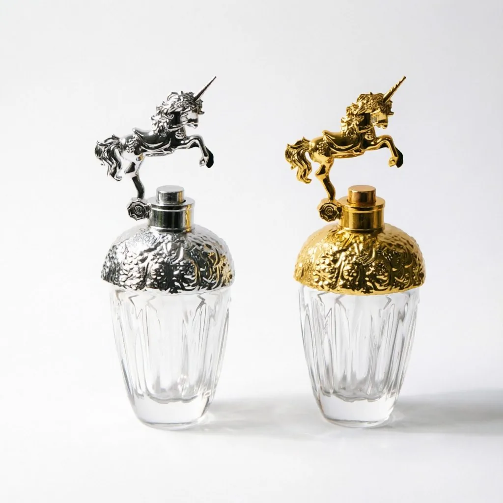 Embossed Glass Perfume Bottle with Unicorn Cap 100ml