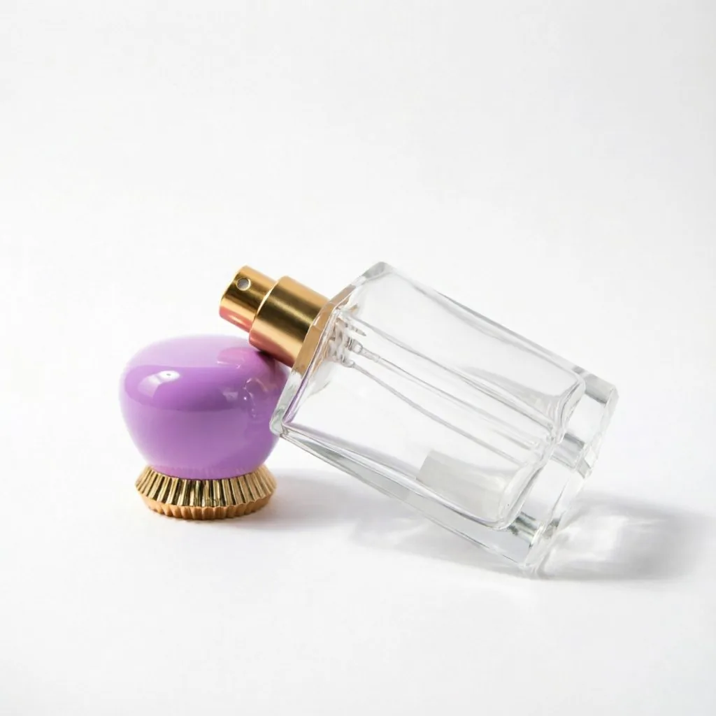 Classic Square Glass 향수 병 포함 Purple Oval Gold Cap 50ml