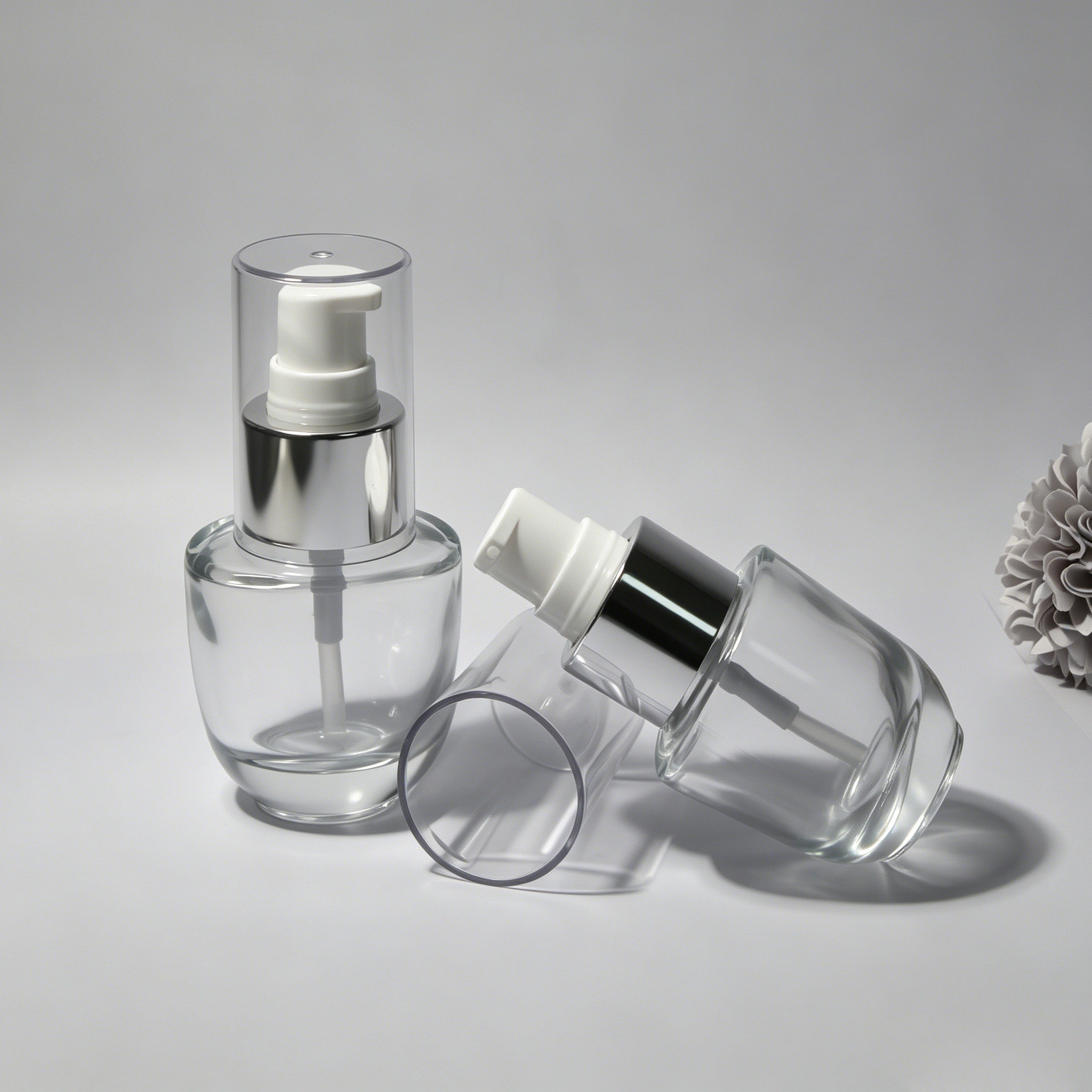 Clear Oval Glass Serum Pump Bottle 30ml