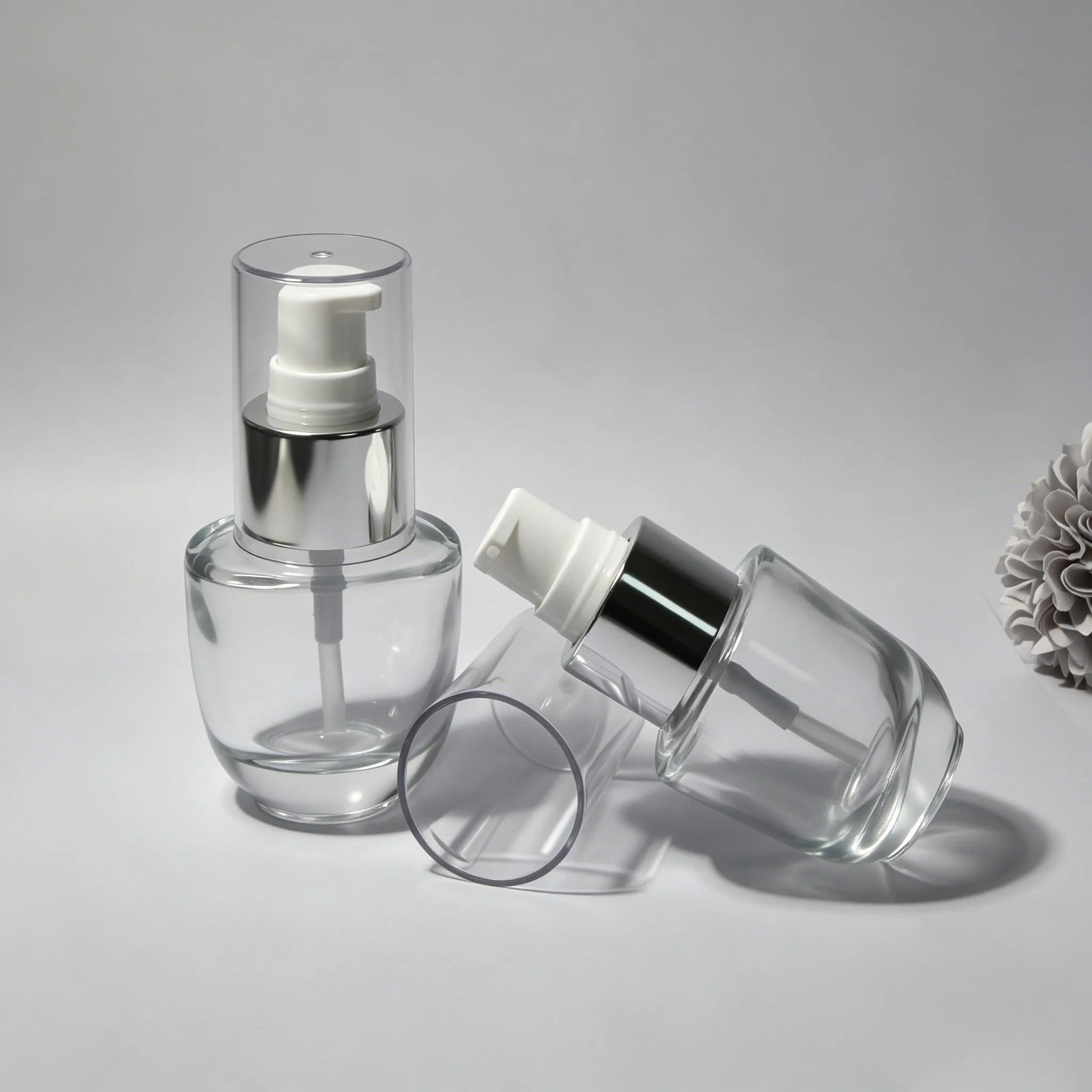 Clear Oval Glass Serum Pump Bottle 30ml