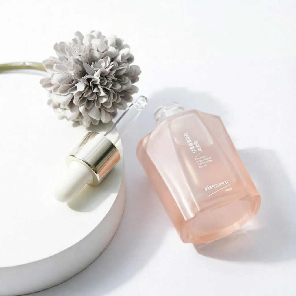Pink Ribbed Glass Essential Oil Bottle with Silver Dropper