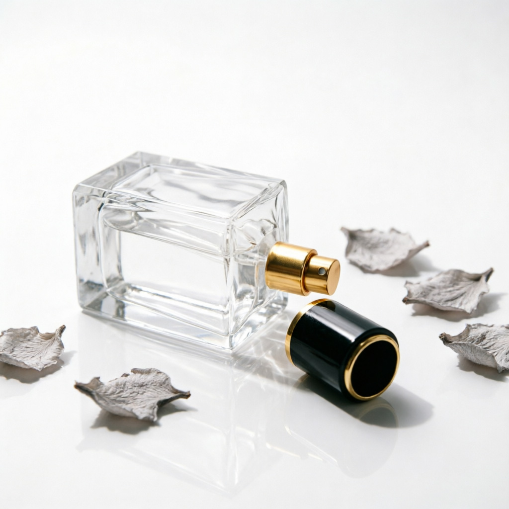 Classic Square Glass Perfume Bottle with Black Gold Cap 30ml 50ml 100ml