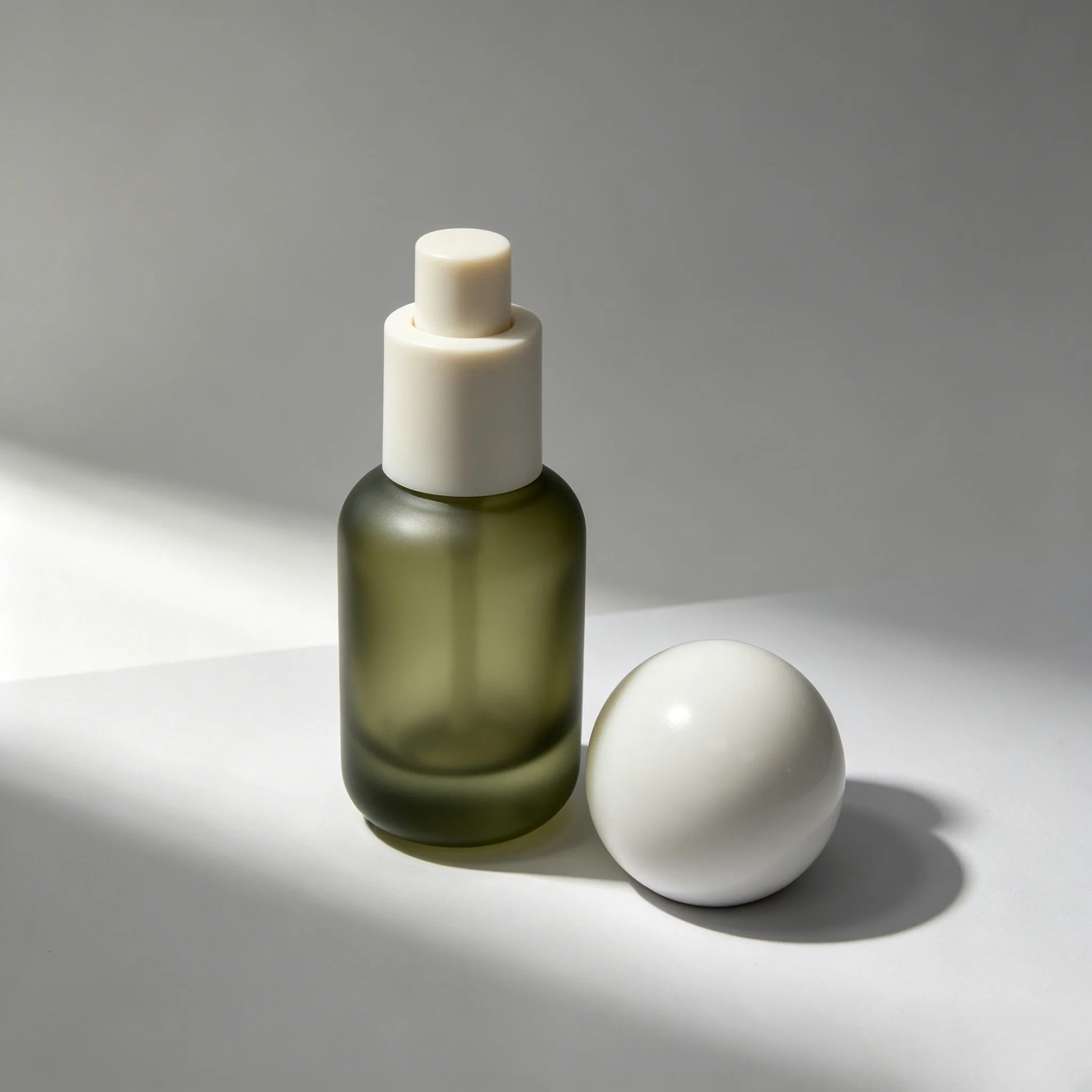 Matte Olive Green Glass Serum Pump Bottle 30ml