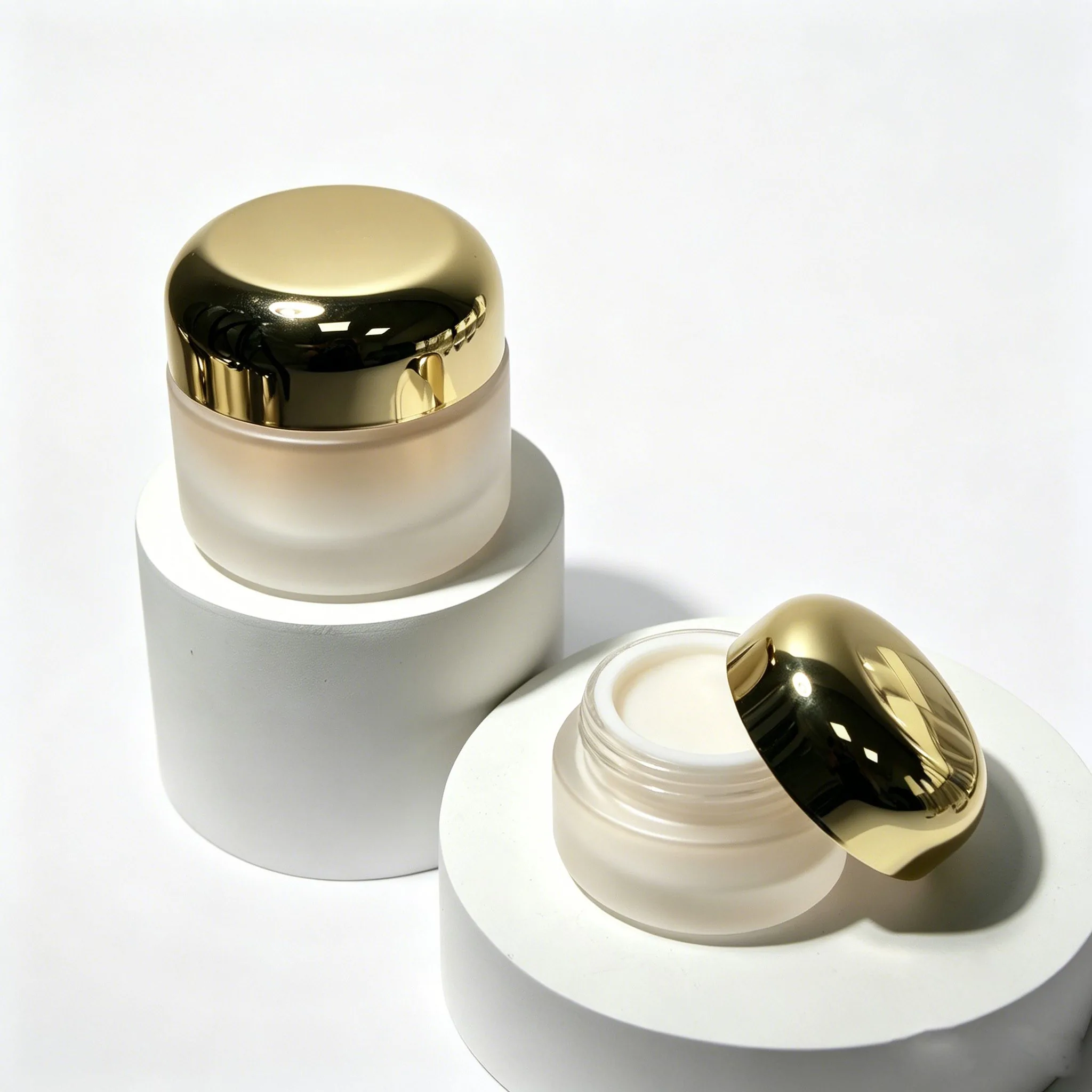 Luxury Champagne Gradient Frosted Glass Cream Jar 15g
