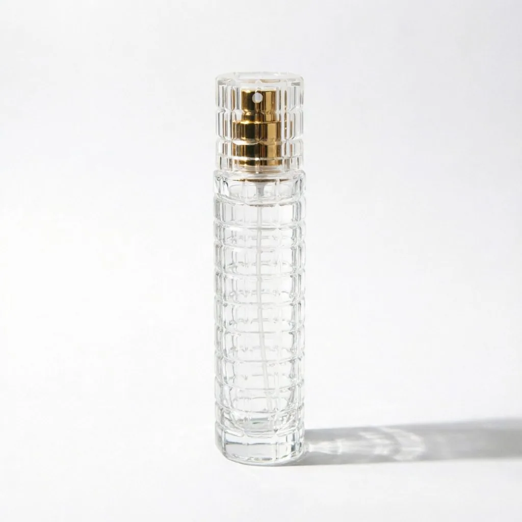 Vertical Ribbed Glass parfüm şişesi with Gold Cap 50ml