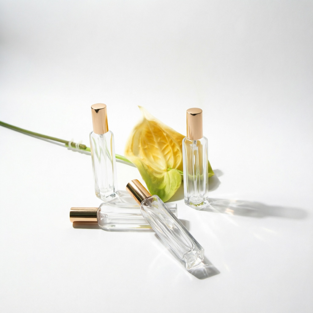 Beveled Rectangular Glass Perfume Bottle with Gold Cap 5ml 8ml 15ml 30ml 50ml