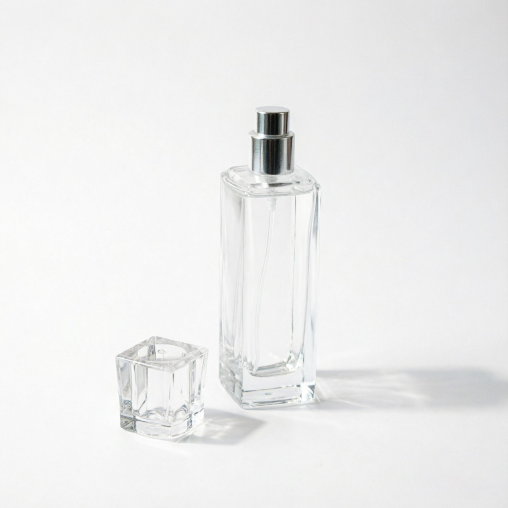 Tall Rectangular Clear Glass Perfume Bottle with Silver Square Cap 50ml