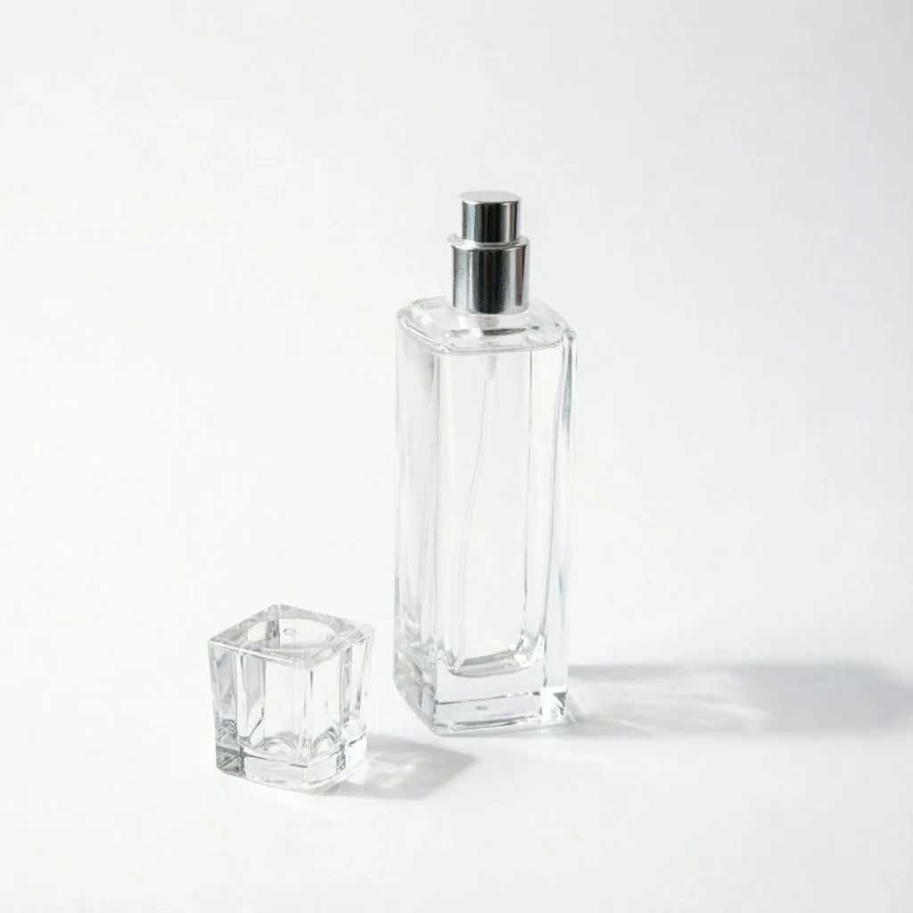Tall Rectangular Clear Glass Perfume Bottle with Silver Square Cap 50ml