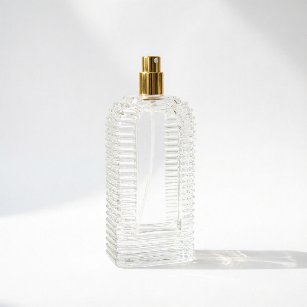 Vertical Ribbed Square Glass Perfume Bottle with Red Metal Cap 100ml 200ml
