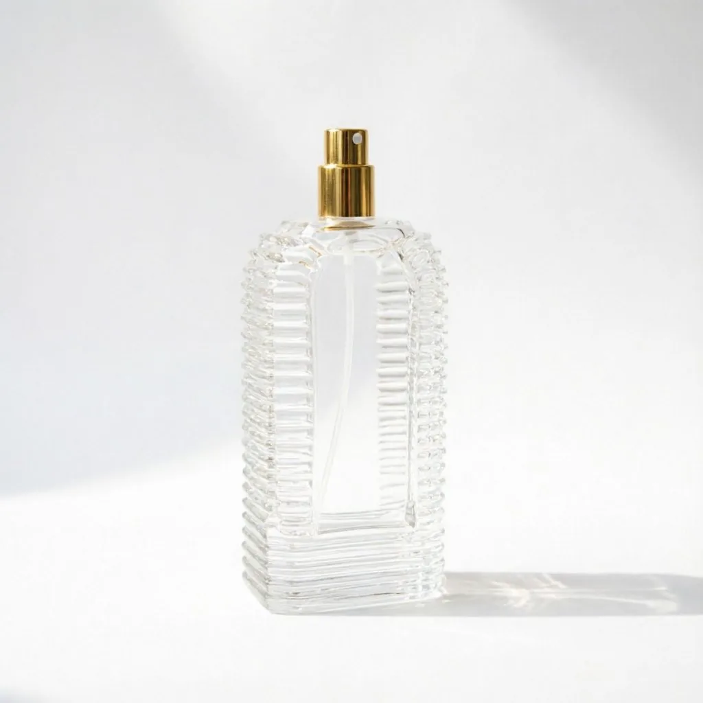 Vertical Ribbed Square Glass parfüm şişesi with Red Metal Cap 100ml 200ml