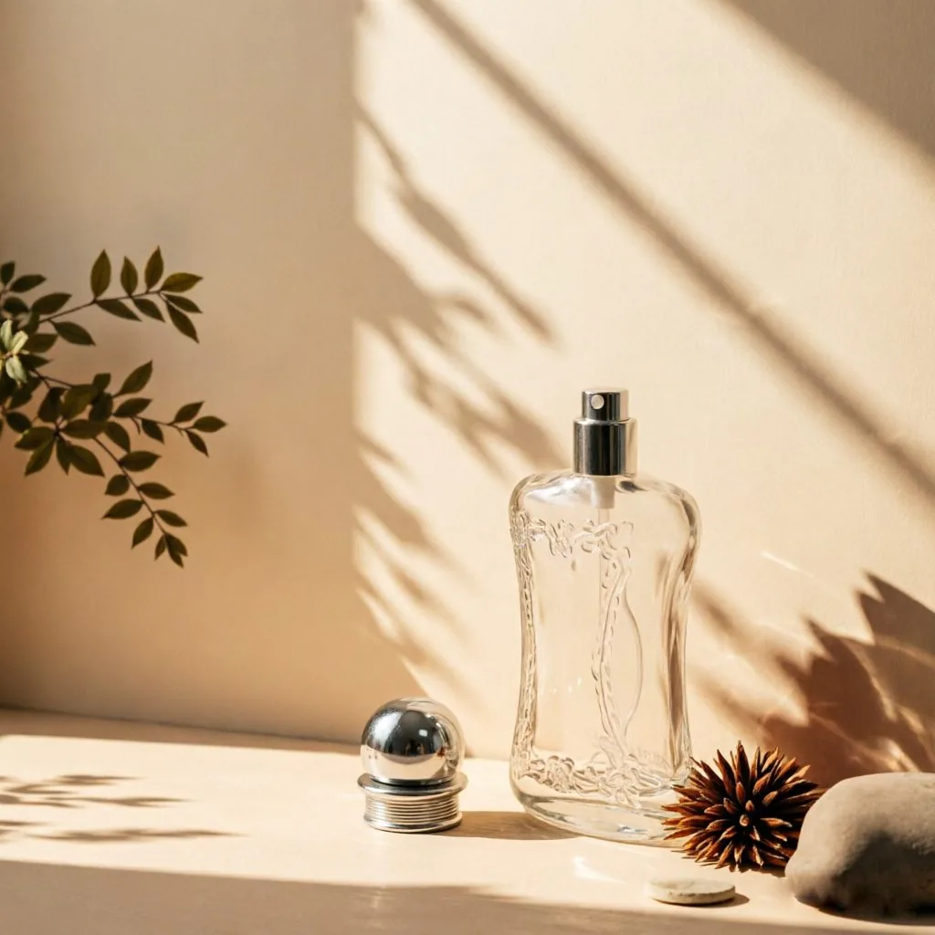 Curved Embossed Glass parfüm şişesi with Silver Ball Cap 50ml