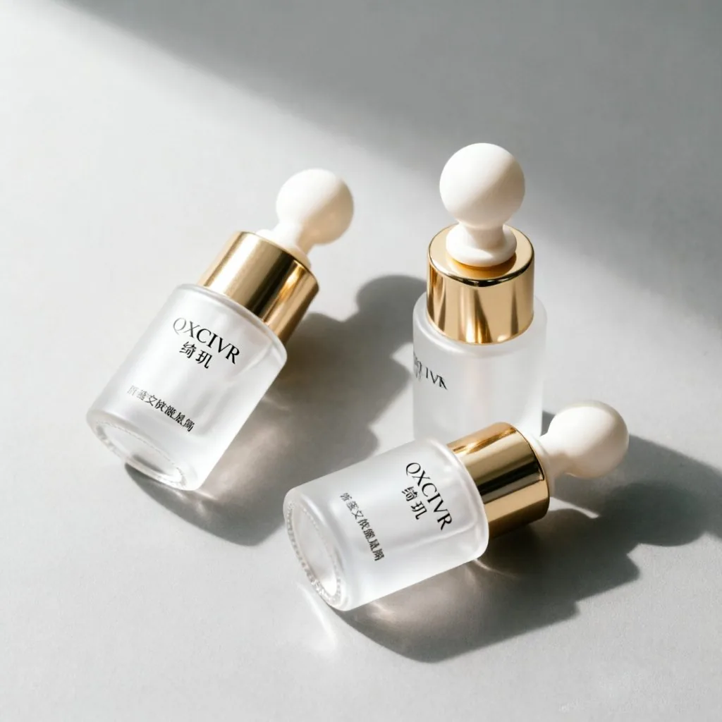 Frosted square glass dropper bottle with gold cap for serum packaging