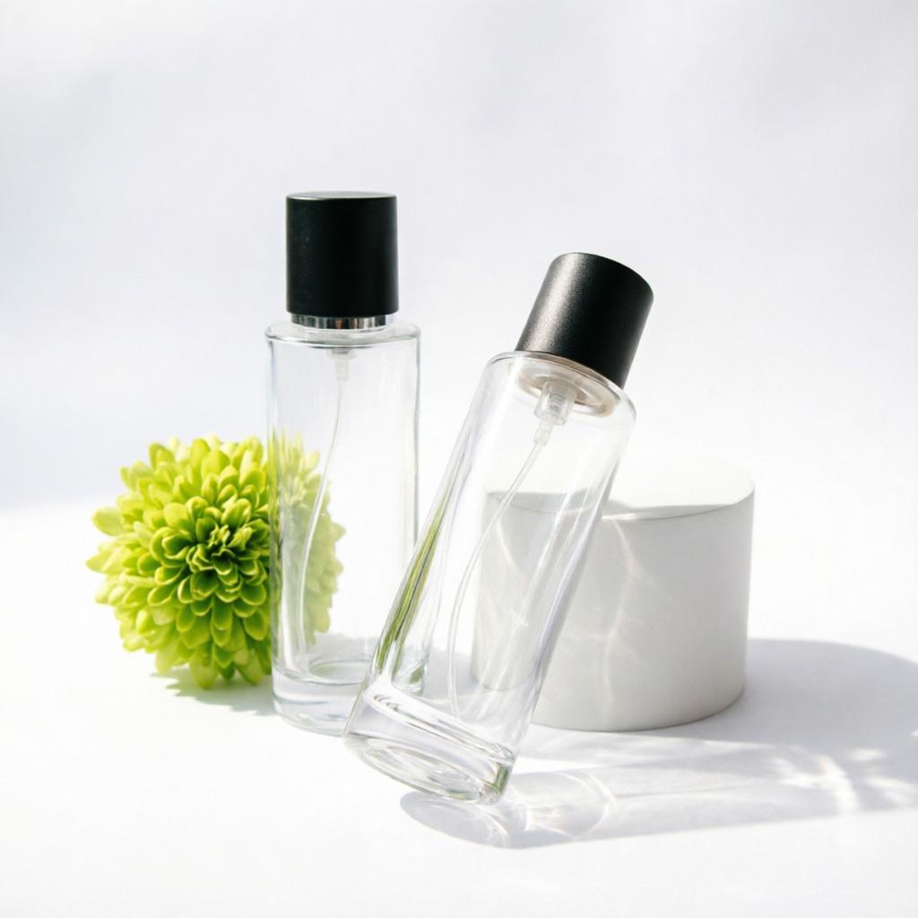 Tall Rectangular Glass Perfume Bottle with Black Spray Cap 50ml