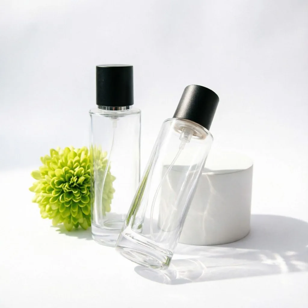 Tall Rectangular Glass parfüm şişesi with Black Spray Cap 50ml