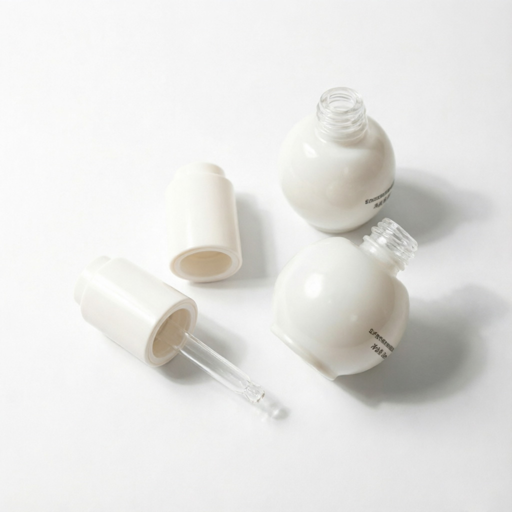 Pearl White Round Glass Essence Pump Bottle