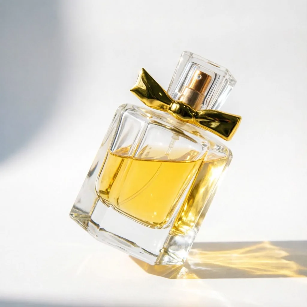 Thick Bottom Square Glass parfüm şişesi with Gold Bow Cap 50ml