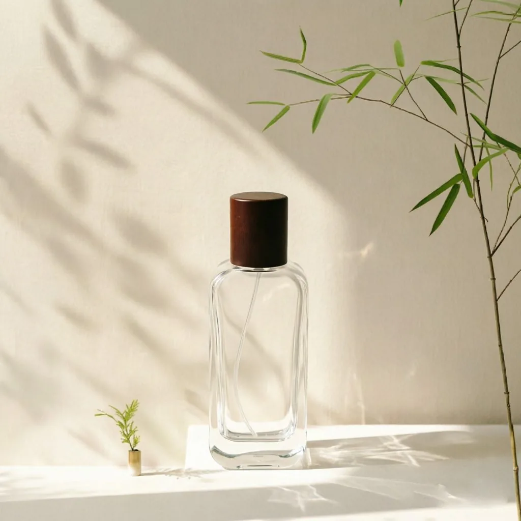 Tall Rectangular Clear Glass parfüm şişesi with Wooden Cap 50ml